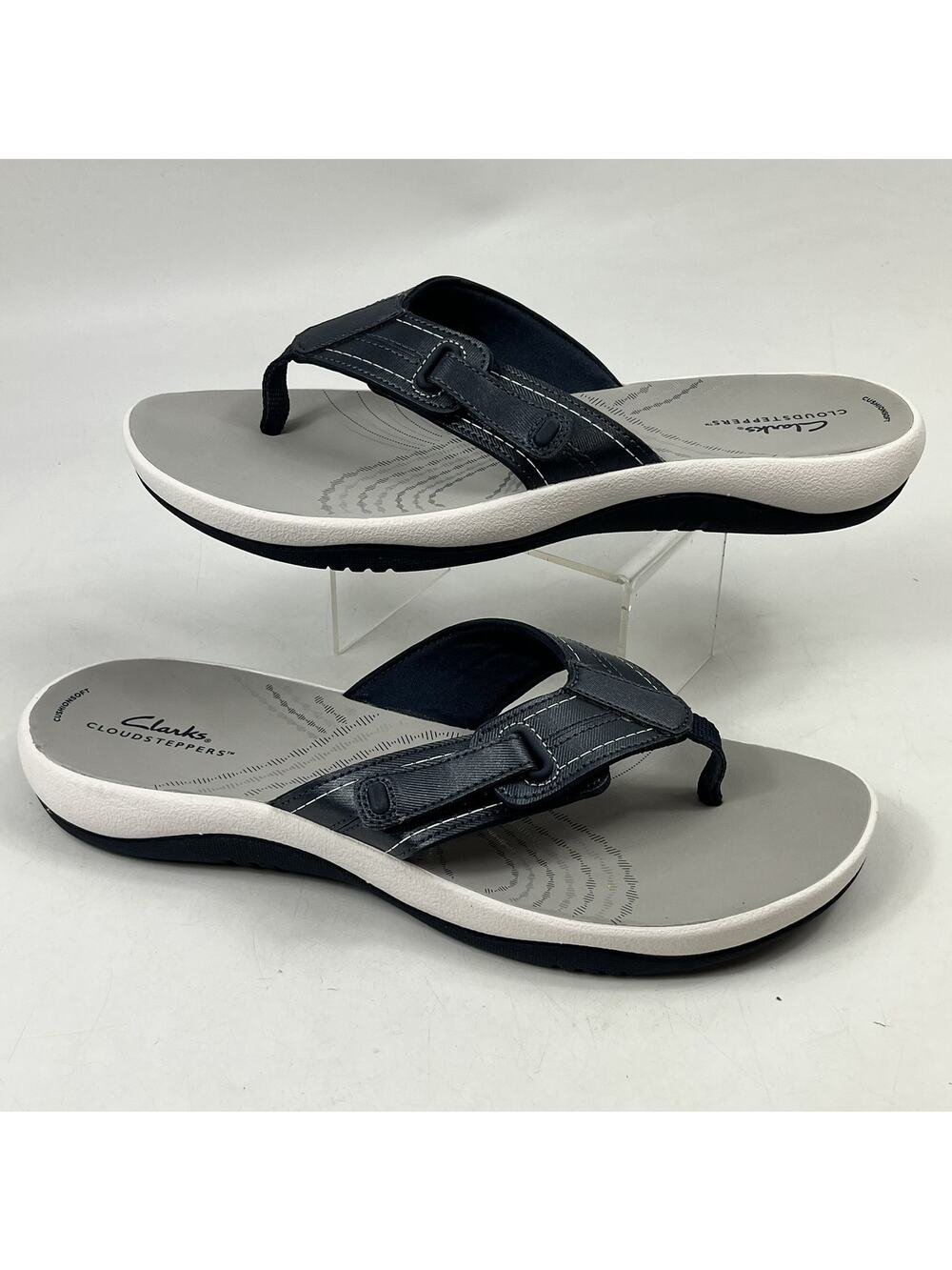 Clarks Womens Sz 10 Breeze Sea Cloudsteppers Flip Flop Sandals Blue Gray Navy